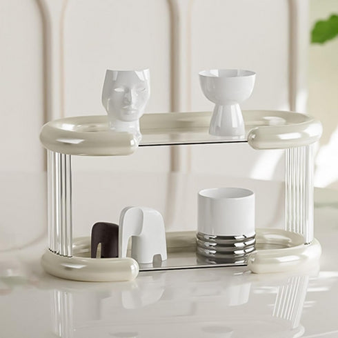 Cups Mugs Storage Rack Seasoning Bottle Holder Organizer for Kitchen Bottles 2 Layer White
